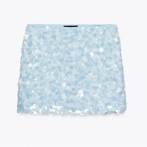 Zara Pale Blue Sequin Mini Skirt